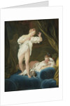 Two Girls on a Bed Playing with their Dogs by Jean Honoré Fragonard