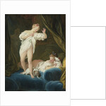 Two Girls on a Bed Playing with their Dogs by Jean Honoré Fragonard