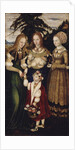 Altarpiece with the Martyrdom of Saint Catharine, left wing: The Saints Dorothea, Agnes and Cunigund by Lucas Cranach the Elder