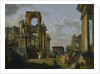 Architectural Capriccio of the Roman Forum with Philosophers and Soldiers among Ancient Ruins by Giovanni Paolo Panini
