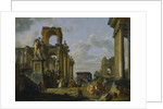 Architectural Capriccio of the Roman Forum with Philosophers and Soldiers among Ancient Ruins by Giovanni Paolo Panini
