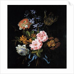 Bouquet of poppy anemones, roses, double campernelle, a hyacinth, a tulip and auricula tied with a b by Jean-Baptiste Monnoyer