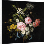 Bouquet of Chamomile, Roses, Orange Blossom and Carnations Tied with a Blue Ribbon by Jean-Baptiste Monnoyer