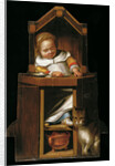 Sleeping baby in highchair by Johannes Cornelisz. Verspronck