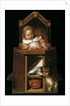 Sleeping baby in highchair by Johannes Cornelisz. Verspronck