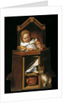 Sleeping baby in highchair by Johannes Cornelisz. Verspronck