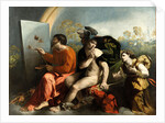Jupiter, Mercury and the Virtue (Jupiter Painting Butterflies) by Dosso Dossi
