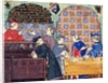 Avarice. A miniature with scenes of banking by Master of the Cocharelli Codex