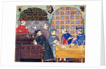 Avarice. A miniature with scenes of banking by Master of the Cocharelli Codex