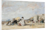 Lady in white on the beach at Trouville by Eugène-Louis Boudin