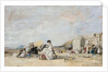 Lady in white on the beach at Trouville by Eugène-Louis Boudin