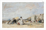 Lady in white on the beach at Trouville by Eugène-Louis Boudin
