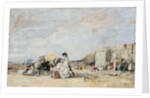 Lady in white on the beach at Trouville by Eugène-Louis Boudin