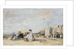Lady in white on the beach at Trouville by Eugène-Louis Boudin