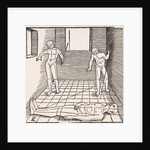 Three male figures in a room by Erhard Schoen