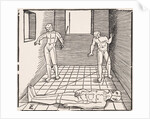 Three male figures in a room by Erhard Schoen