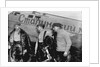Alexander Belyakov, Georgiy Baidukov and Valery Chkalov by their plane on June 20, 1937 by Anonymous
