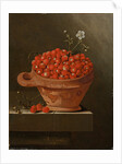 Still life with strawberries in a clay pot, 1704 by Adriaen Coorte