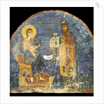 Grand Prince Yaroslav II Vsevolodovich with model of the Nereditsa Church before Christ, 12th centur by Ancient Russian frescos