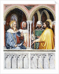 Saint George disputing with Diocletian. Fresco Oratorio di San Giorgio, Padua, ca 1380 by Altichiero