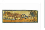 Peasants ploughing (Miniature from the Cotton MS Tiberius), 11th century by Anonymous
