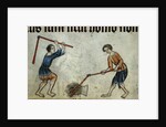Two men threshing sheaf by Anonymous