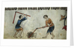 Two men threshing sheaf by Anonymous
