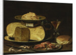Still Life with Cheeses, Glas à la façon de Venise and crayfish on a pewter plate by Clara Peeters