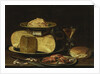 Still Life with Cheeses, Glas à la façon de Venise and crayfish on a pewter plate by Clara Peeters