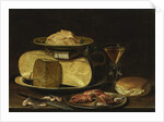 Still Life with Cheeses, Glas à la façon de Venise and crayfish on a pewter plate by Clara Peeters