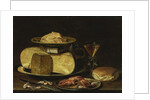 Still Life with Cheeses, Glas à la façon de Venise and crayfish on a pewter plate by Clara Peeters