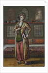 A noble lady of Constantinople wearing Hammam shoes by Jean-Baptiste Vanmour