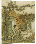 Kay and Gerda in their garden high up on the roof. Illustration for the tale of The Snow Queen, 18 by Arthur Rackham