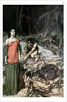 The wooing of Grimhilde, the mother of Hagen. Illustration for Siegfried and The Twilight of the Go by Arthur Rackham