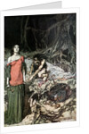 The wooing of Grimhilde, the mother of Hagen. Illustration for Siegfried and The Twilight of the Go by Arthur Rackham