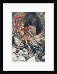 Ohe! Ohe! Terrible dragon, oh, swallow me not! Illustration for The Rhinegold and The Valkyrie by by Arthur Rackham