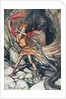 Ohe! Ohe! Terrible dragon, oh, swallow me not! Illustration for The Rhinegold and The Valkyrie by by Arthur Rackham