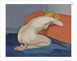 Naked woman kneeling in front of a red couch, 1915 by Felix Edouard Vallotton