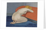 Naked woman kneeling in front of a red couch, 1915 by Felix Edouard Vallotton