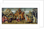 Landscape with biblical scenes and legends of the saints by Jacopo del Sellaio