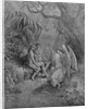 Raphael talks to Adam and Eve. Illustration for John Miltons Paradise Lost, 1866 by Gustave Doré