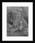 Raphael talks to Adam and Eve. Illustration for John Miltons Paradise Lost, 1866 by Gustave Doré