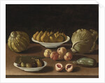 Still life with pears, peaches, figs, a melon, cabbage and marrow by Paolo Antonio Barbieri