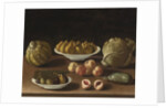 Still life with pears, peaches, figs, a melon, cabbage and marrow by Paolo Antonio Barbieri