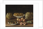 Still life with pears, peaches, figs, a melon, cabbage and marrow by Paolo Antonio Barbieri