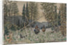Hunters on horseback in a pine forest by Appolinari Mikhaylovich Vasnetsov