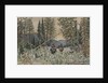 Hunters on horseback in a pine forest by Appolinari Mikhaylovich Vasnetsov
