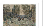 Hunters on horseback in a pine forest by Appolinari Mikhaylovich Vasnetsov