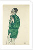 Self-portrait in green shirt with eyes closed, 1914 by Egon Schiele