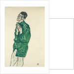 Self-portrait in green shirt with eyes closed, 1914 by Egon Schiele